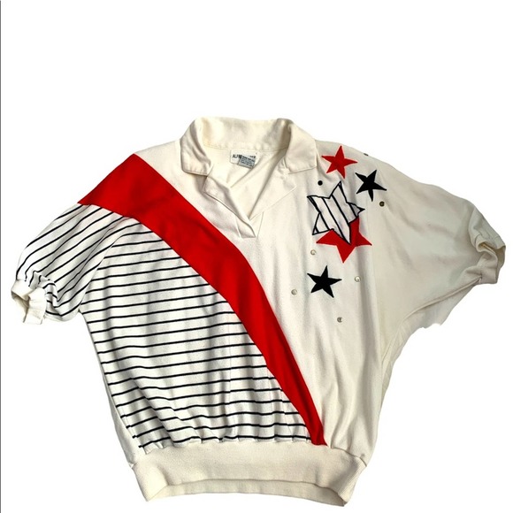 Alfred Dunner | Vintage Studded Star Stripes Red White Blue Top size M - Picture 1 of 8